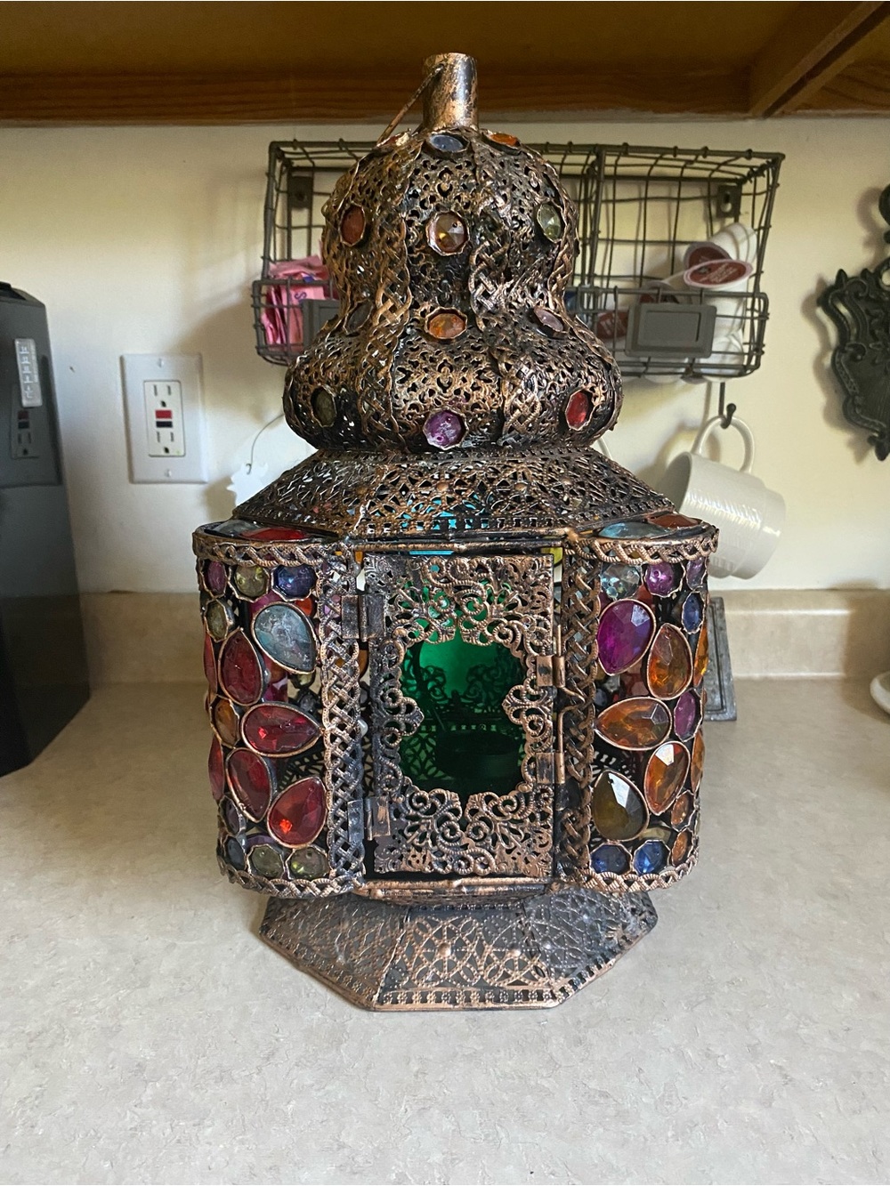 Moroccan Arabesque Candle Lantern Colorful Beaded Glass Holder Ramadan Decor